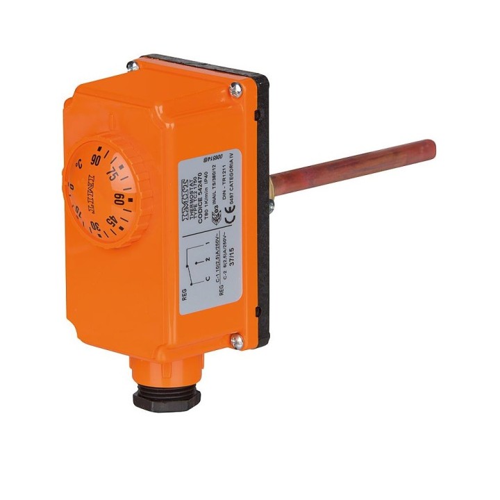 aquastat de réglage avec doigt de gant 1/2\" mâle longueur 100 mm
