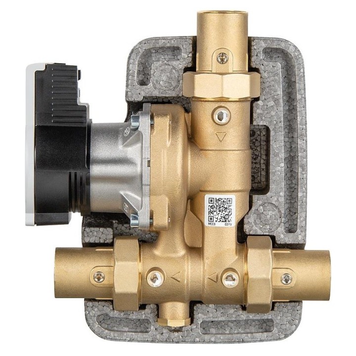 Groupe de recirculation anti-condensation pour chaudière à combustible solide avec vanne thermostatique 55°C