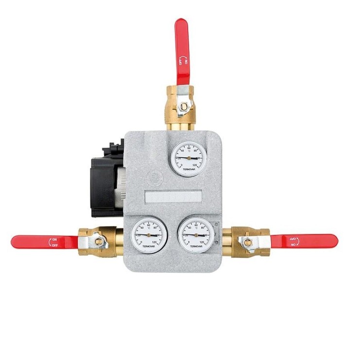 Groupe de recirculation anti-condensation pour chaudière à combustible solide avec vanne thermostatique 55°C