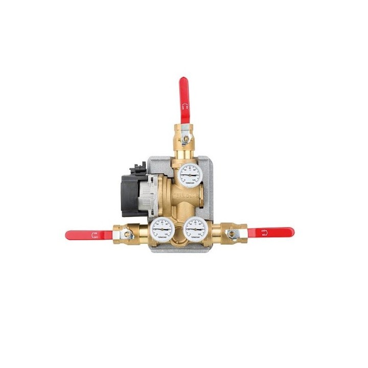 Groupe de recirculation anti-condensation pour chaudière à combustible solide avec vanne thermostatique 55°C