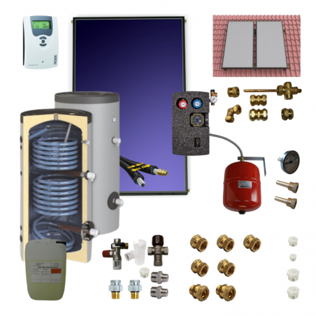 Kit chauffe-eau solaire circulation forcée 200 litres double échangeur - version plug and play