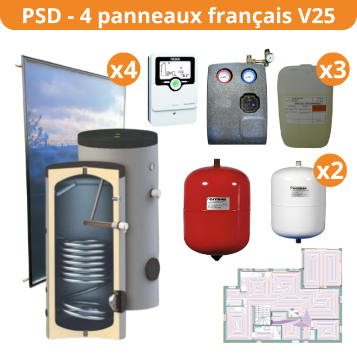 Kit standard Chauffage solaire PSD 50m² / ECS 200L