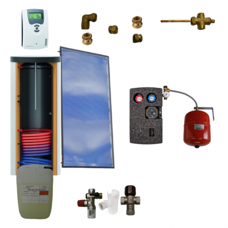Kit chauffe-eau solaire 200L avec ballon simple échangeur classe A et 1 panneau de 2,5m² fabriqué en France