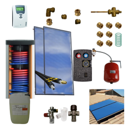 Kit chauffe-eau solaire plug & play 400L avec ballon double échangeur classe A et 2 panneaux de 2,5 m² fabriqués en France