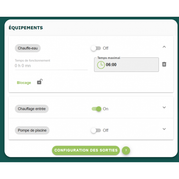 interface réglage appareil